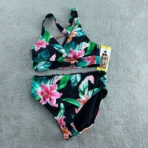 Next S Tropical Floral High-Waisted Bikini Set With Cross-Back Top NWT  0020
